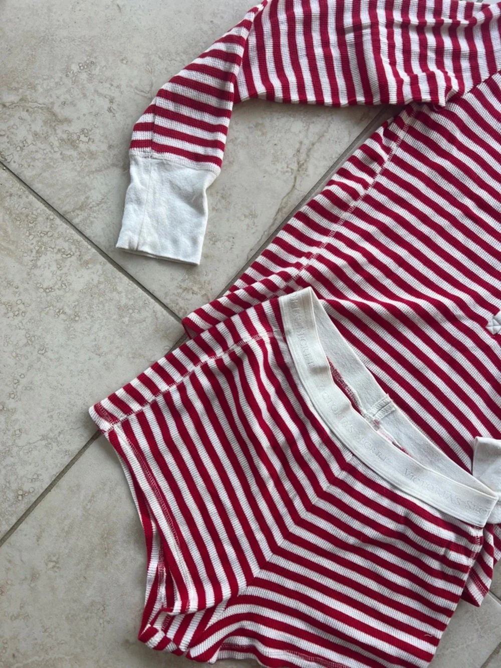 Victoria's Secret Red & White Striped Henley Pajama Set - Picture 7 of 10